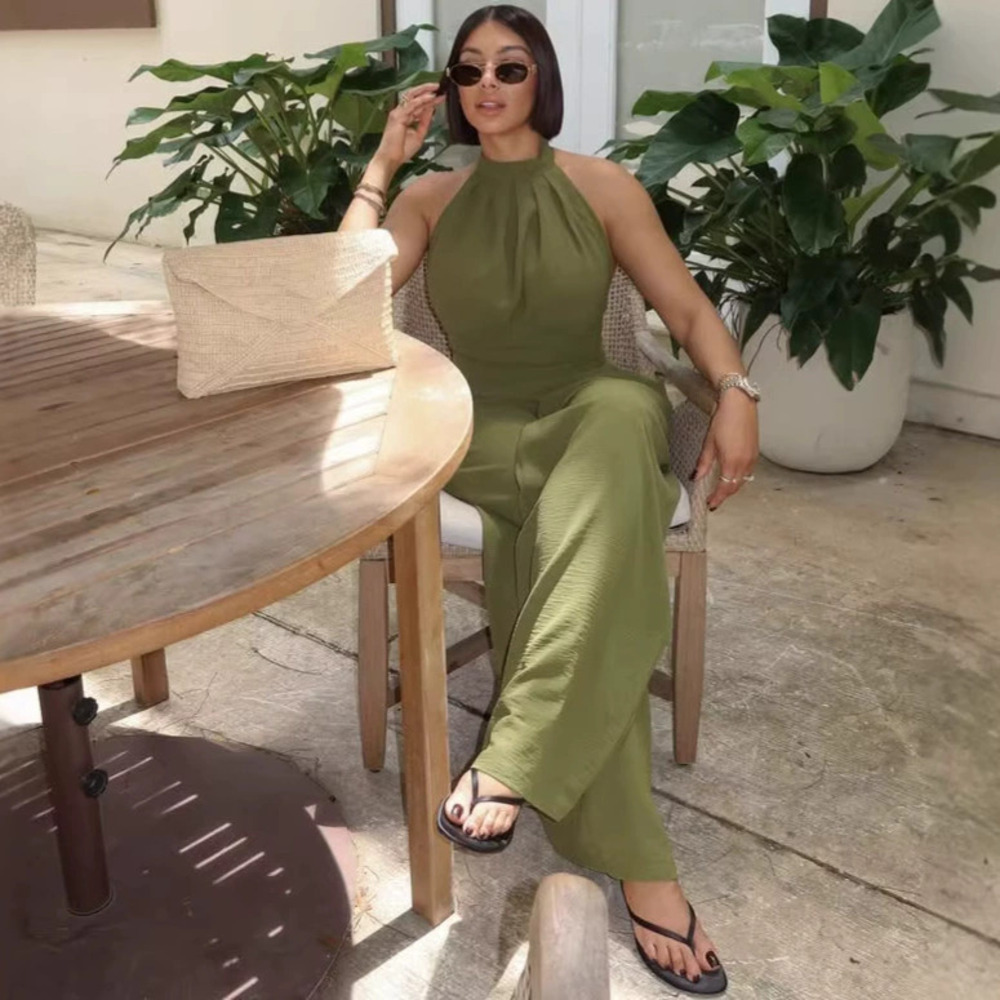 ZARA Sexy African Style Halter Neck Backless Top High Waist Wide Leg Pants Set